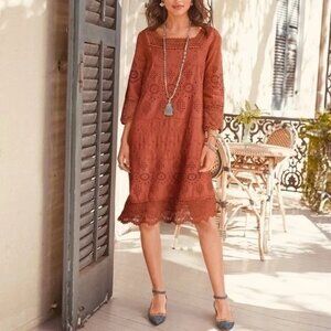 Sundance Ellison Burnt Orange Embroidered Eyelet Shift Dress Sz Small
